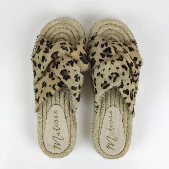 Anthropologie Matisse Cruise Espadrille Leopard Print Calf Hair Slide Sandal | 7 - Picture 6 of 11